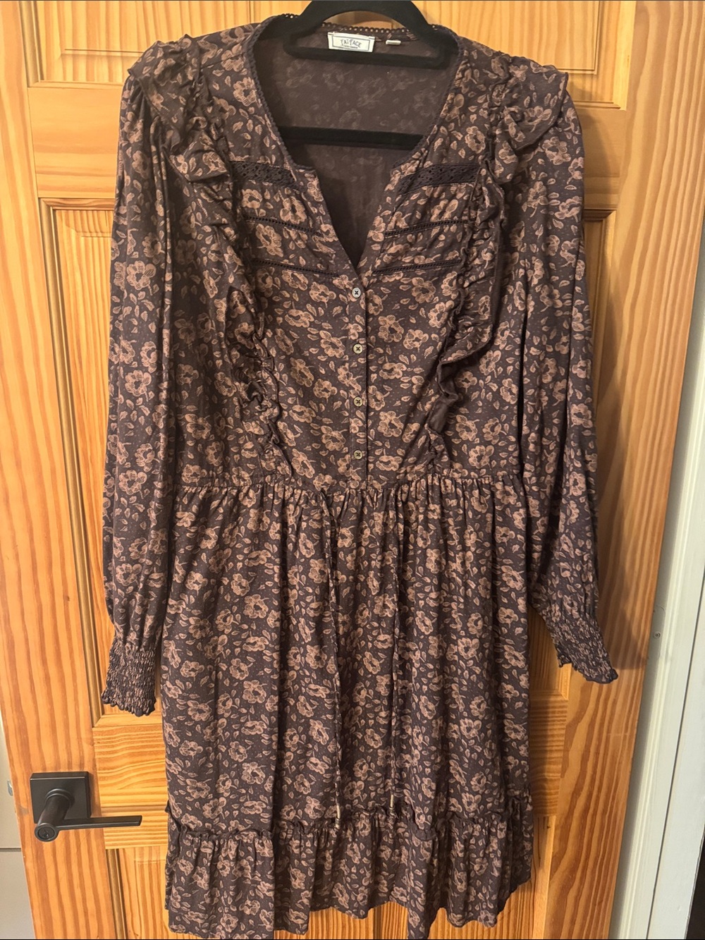 Fat Face Brown and Mauve Floral Ruffle Midi Dress
